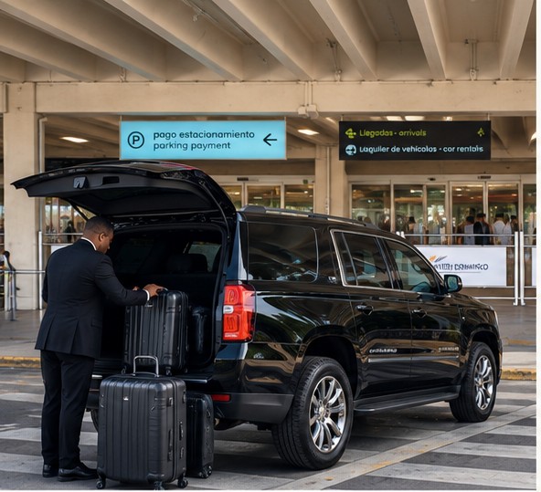 Chevrolet Suburban with luggage at Santo Domingo airport — visual concept